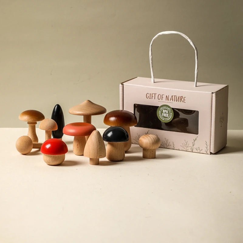  Montessori Wooden Mushroom Building Blocks 