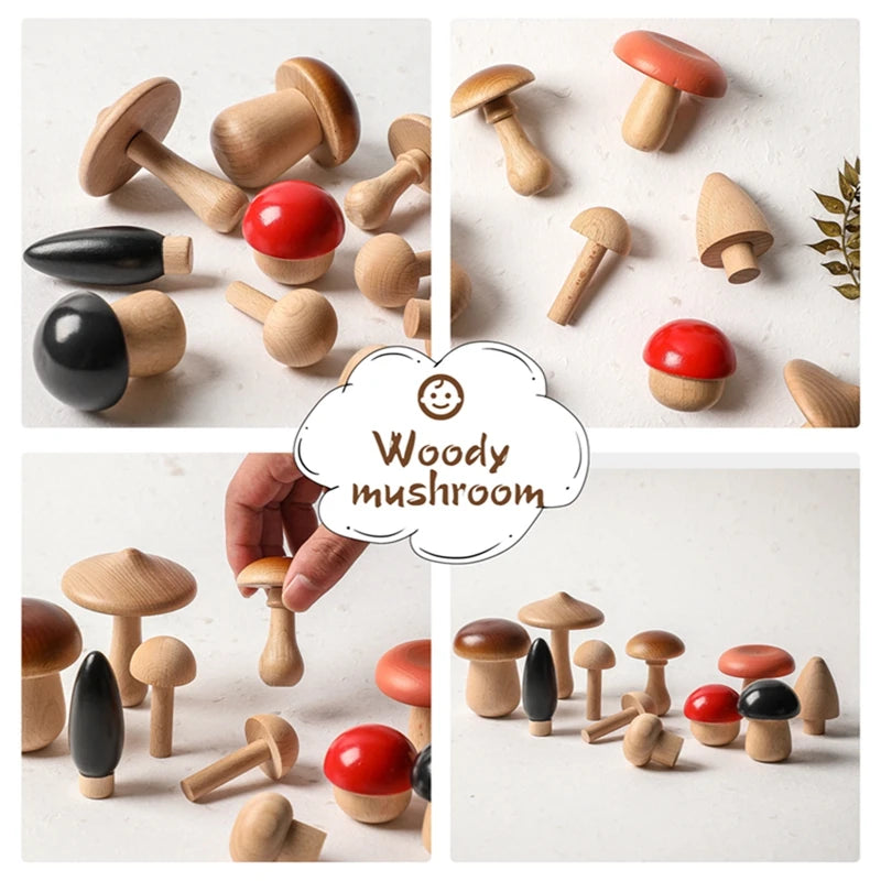  Montessori Wooden Mushroom Building Blocks 